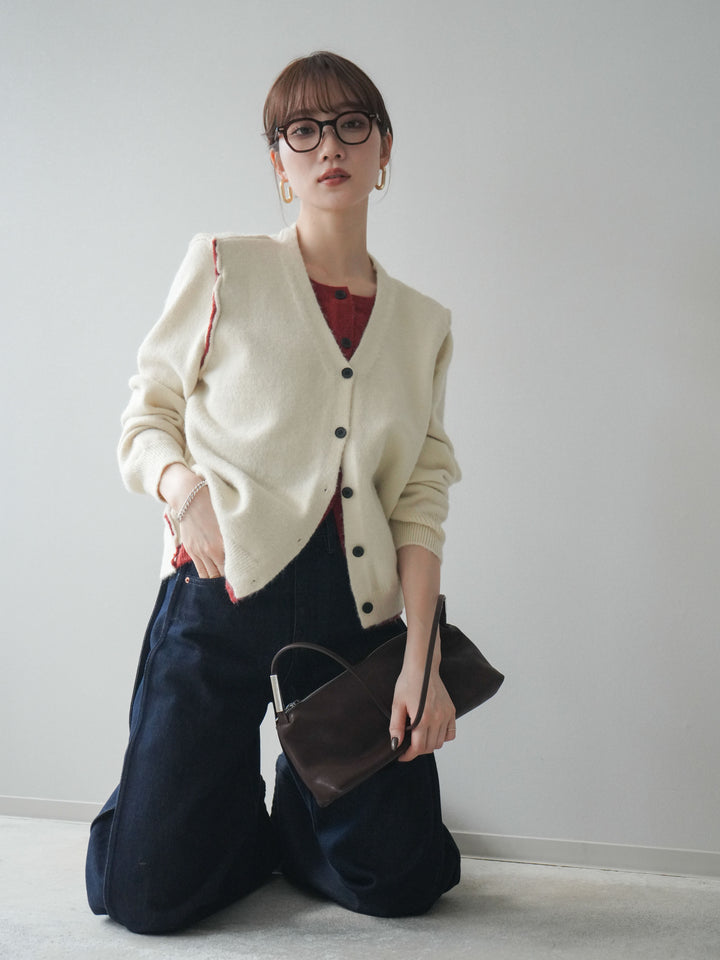 [SET]配色レイヤードニットカーディガン+選べるアクセセット(2set)