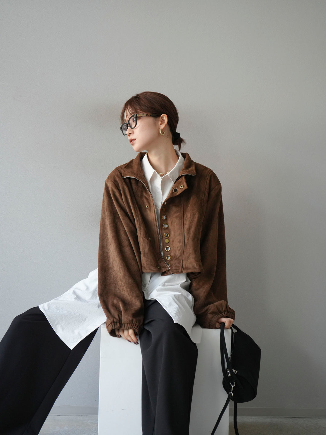 [予約]パンチングデザインスエードショートジャケット/ブラウン