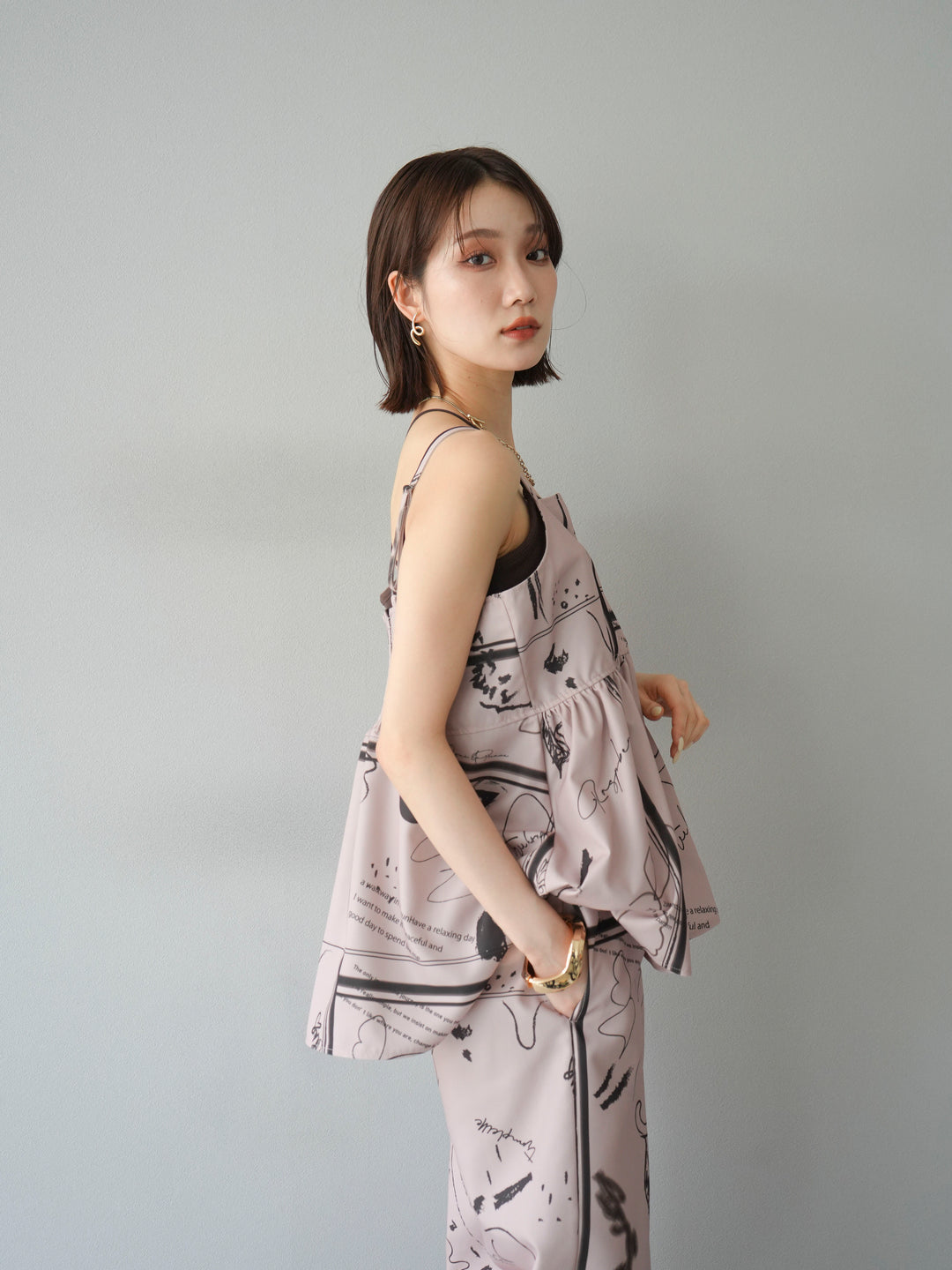 [予約]ペイント柄キャミソール/ベージュ