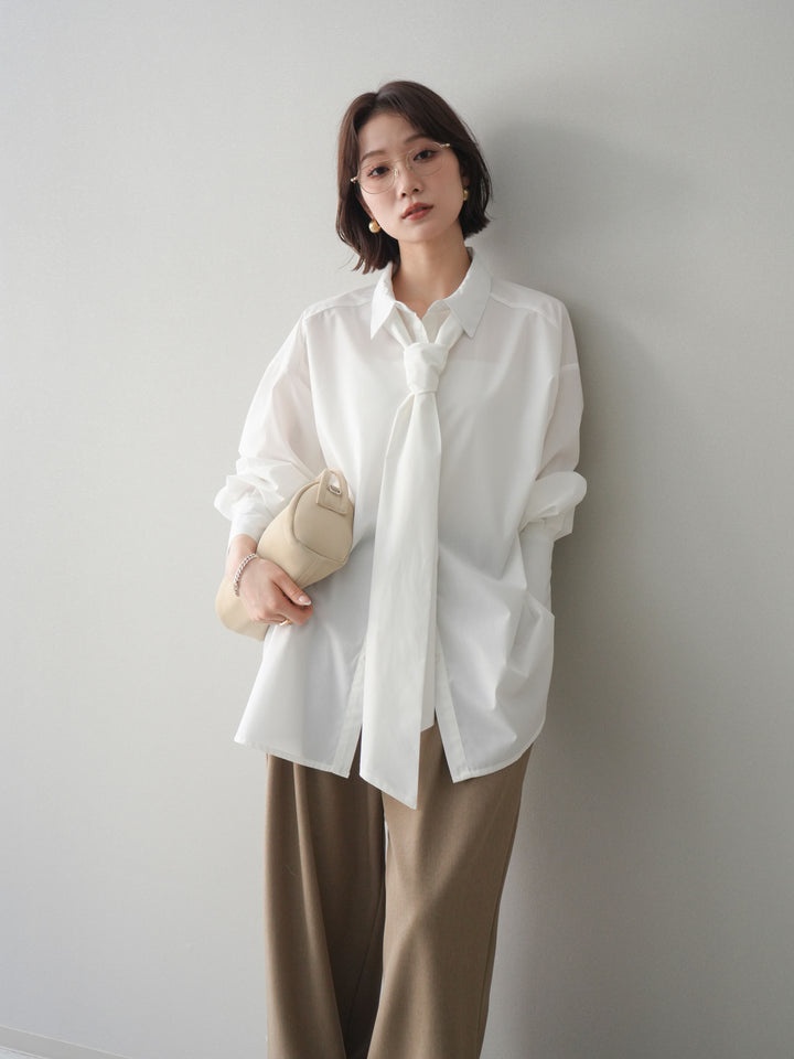[予約]ボウタイ付オーバーシャツ/white