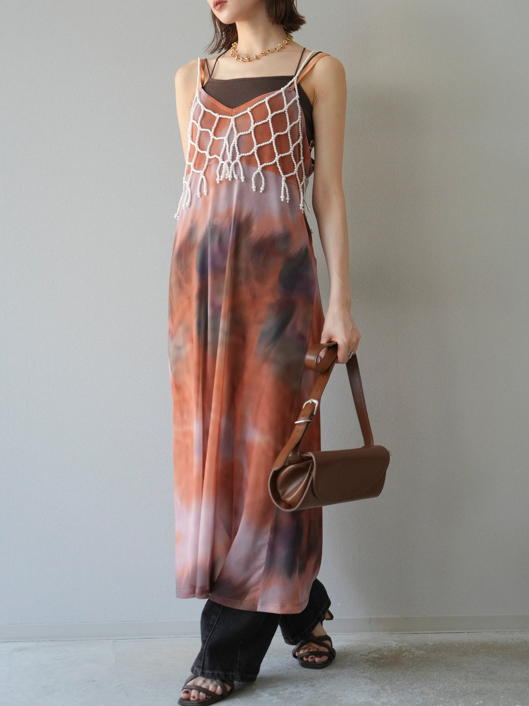 [予約タイダイ柄シアーキャミワンピース/オレンジ