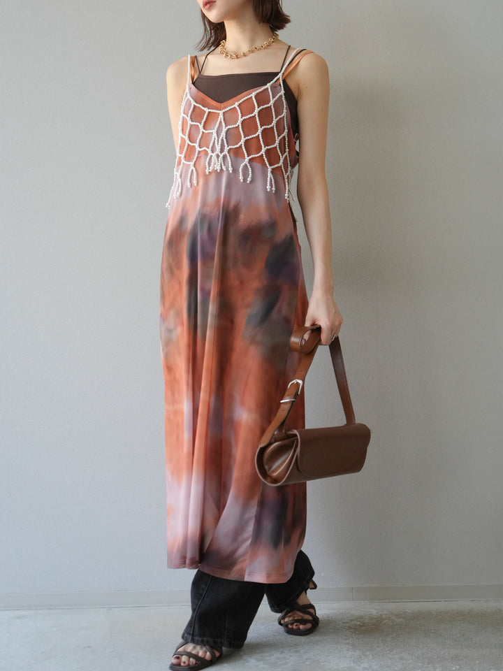 [予約タイダイ柄シアーキャミワンピース/オレンジ