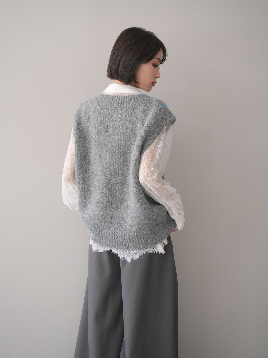 [SET]アーガイルVネックニットベスト+選べるアクセセット(2set)