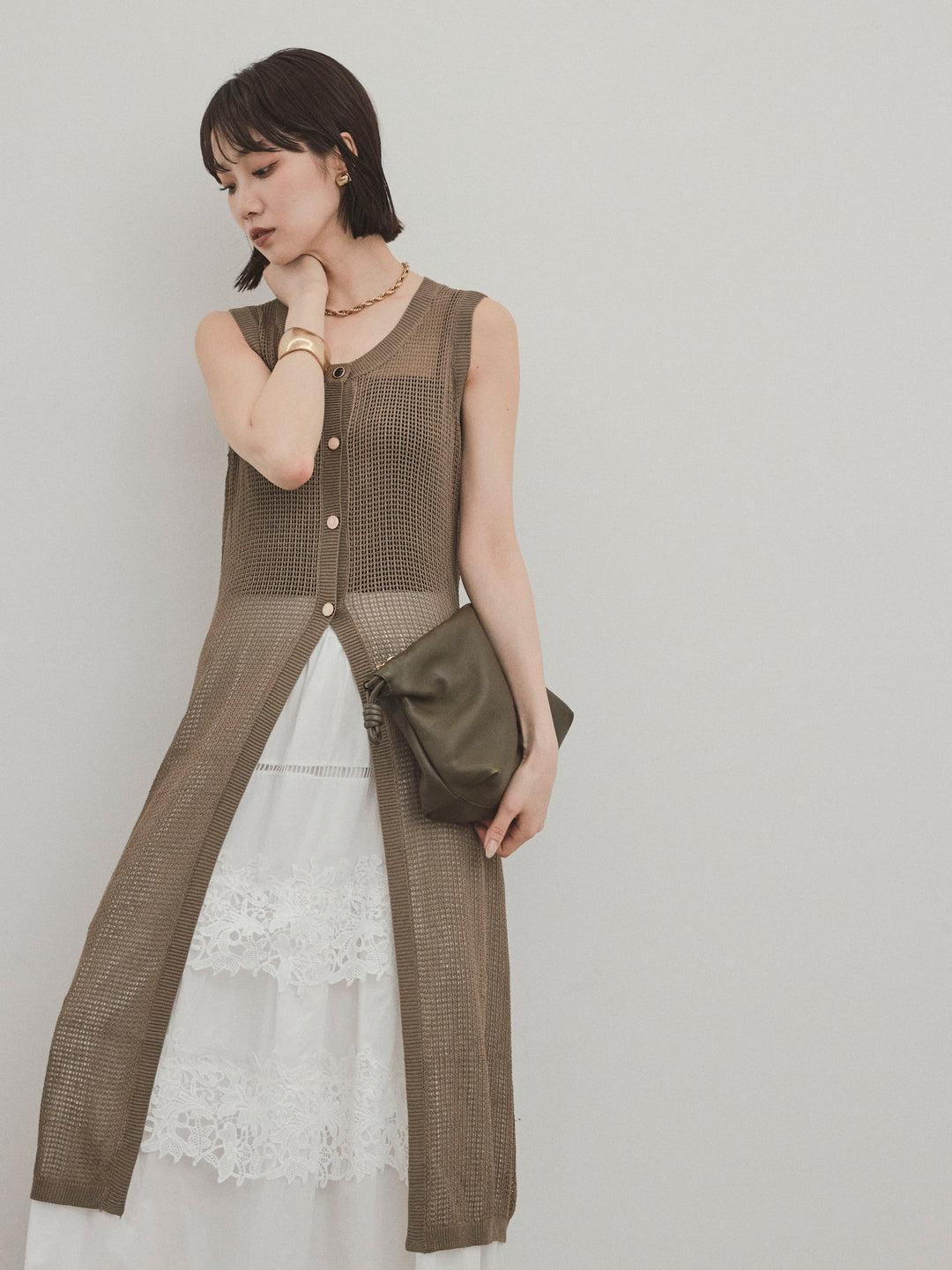 [套裝] 什錦紐扣針織長背心 + 什錦紐扣針織長背心 (2套)