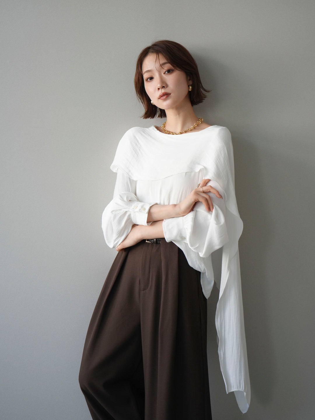 [予約]シルキードレープブラウス/white