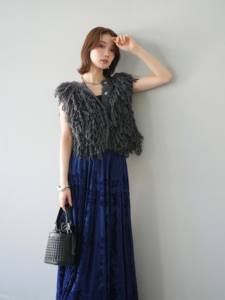 [予約]フリンジループニットベスト/チャコール