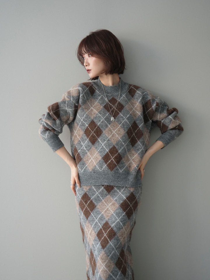[SET]アーガイルニットプルオーバー&ロングスカートSET UP+選べるアクセセット(2set)