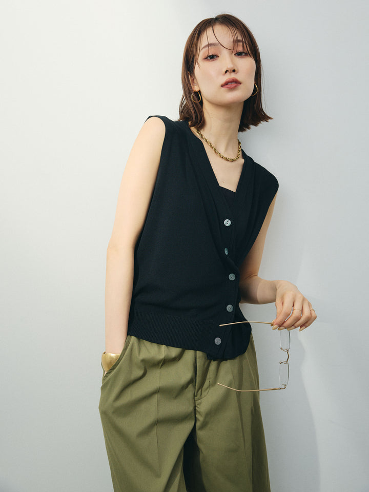 [SET]クールタッチ2WAYデザインニットベスト+コクーンワイドチノパンツ(2set)