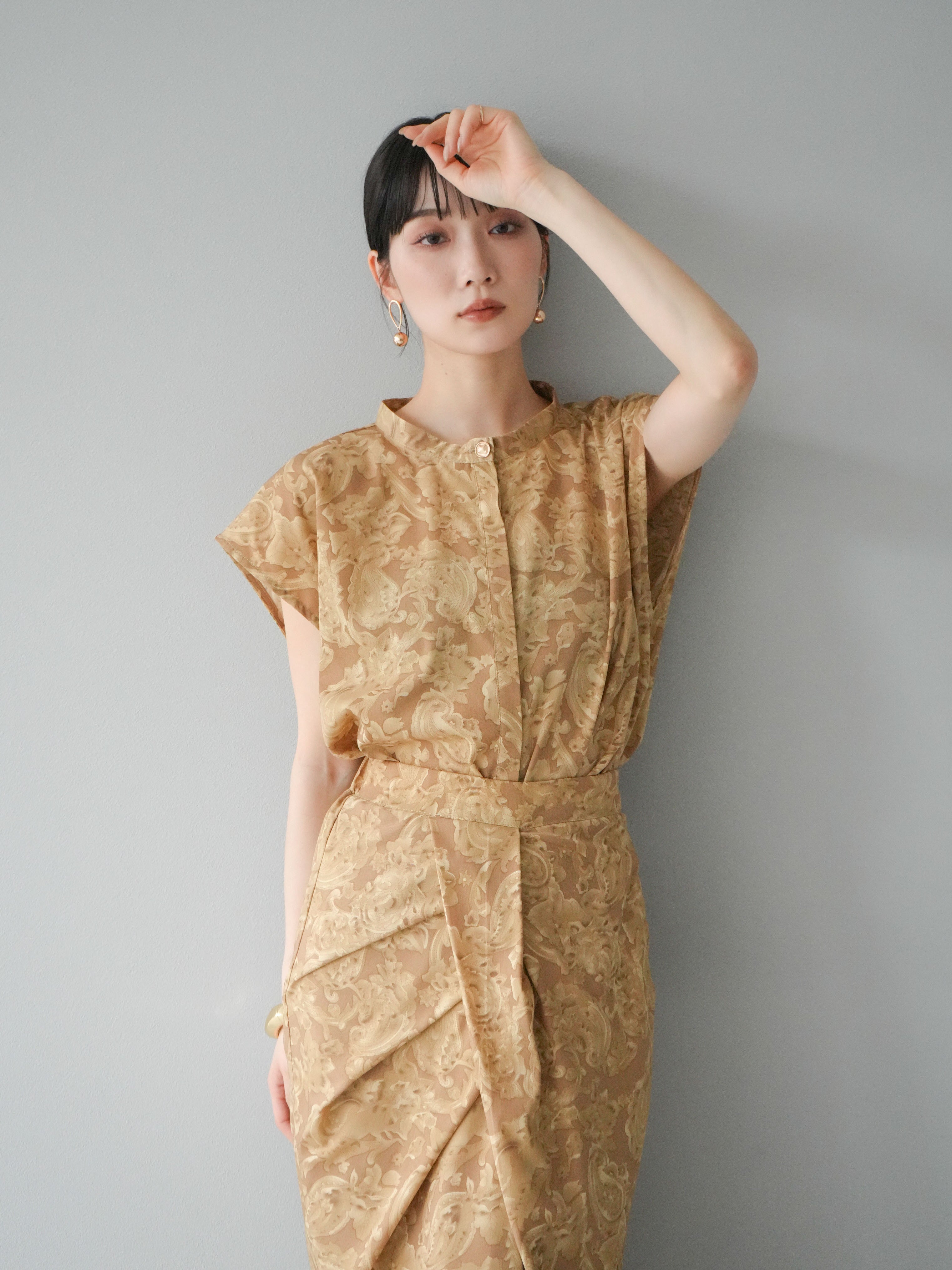 SET]ペイズリープリントゴールドボタンブラウス+ペイズリー