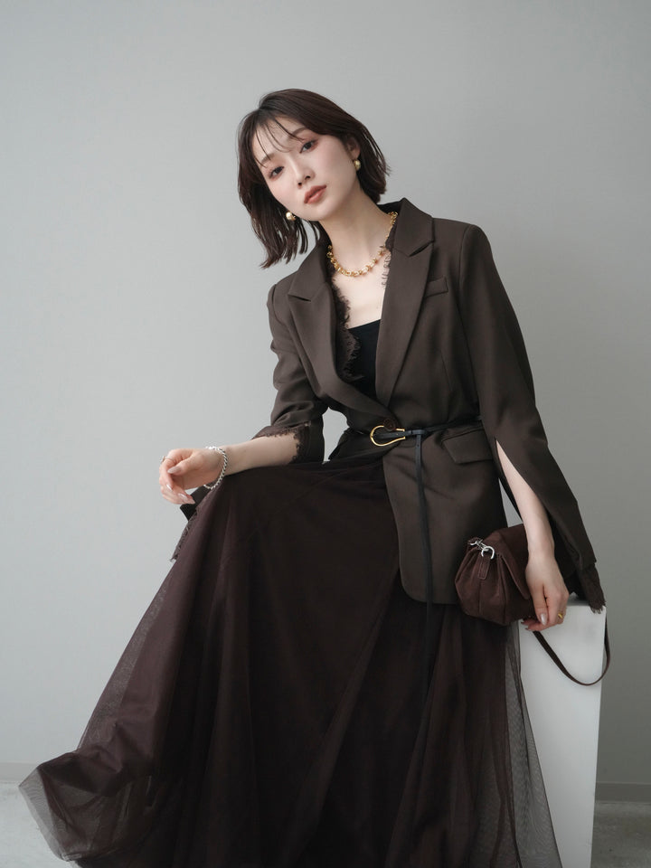 [SET]レースレイヤードスリットジャケット+チュールボリュームスカート(2set)