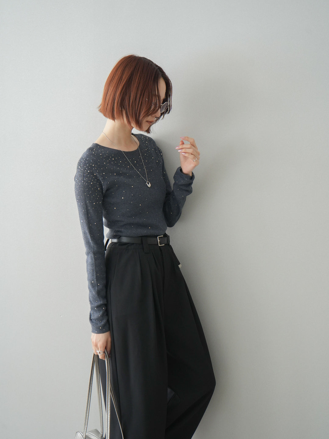 [SET]スパンコールシアーニットトップス+スパンコールシアーニットトップス(2set)