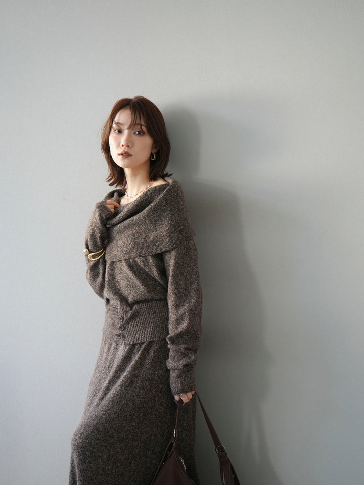[予約]ミックスヤーンオフショルニットプルオーバー/ブラウン