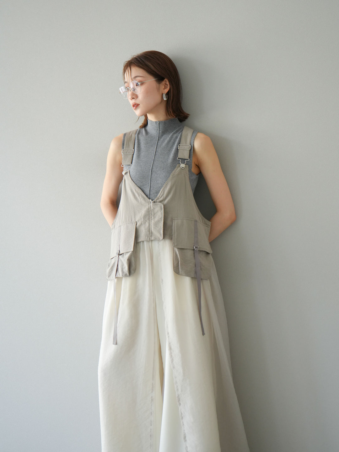[SET] 戰術背心歐根紗洋裝 + 麻質寬鬆寬褲 (2 件套)