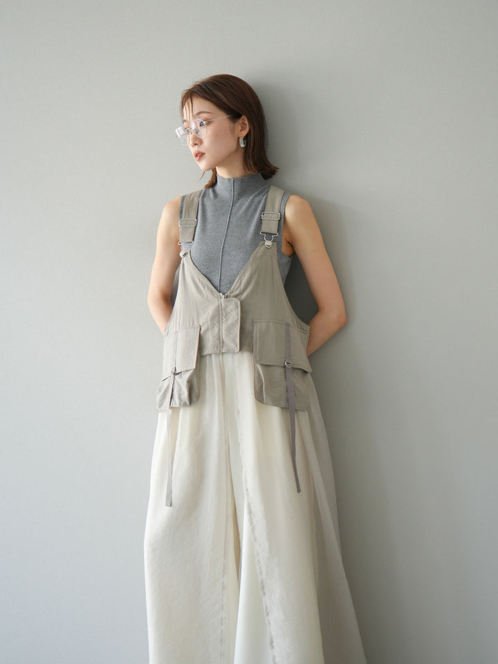 [SET] 戰術背心歐根紗洋裝 + 麻質寬鬆寬褲 (2 件套)