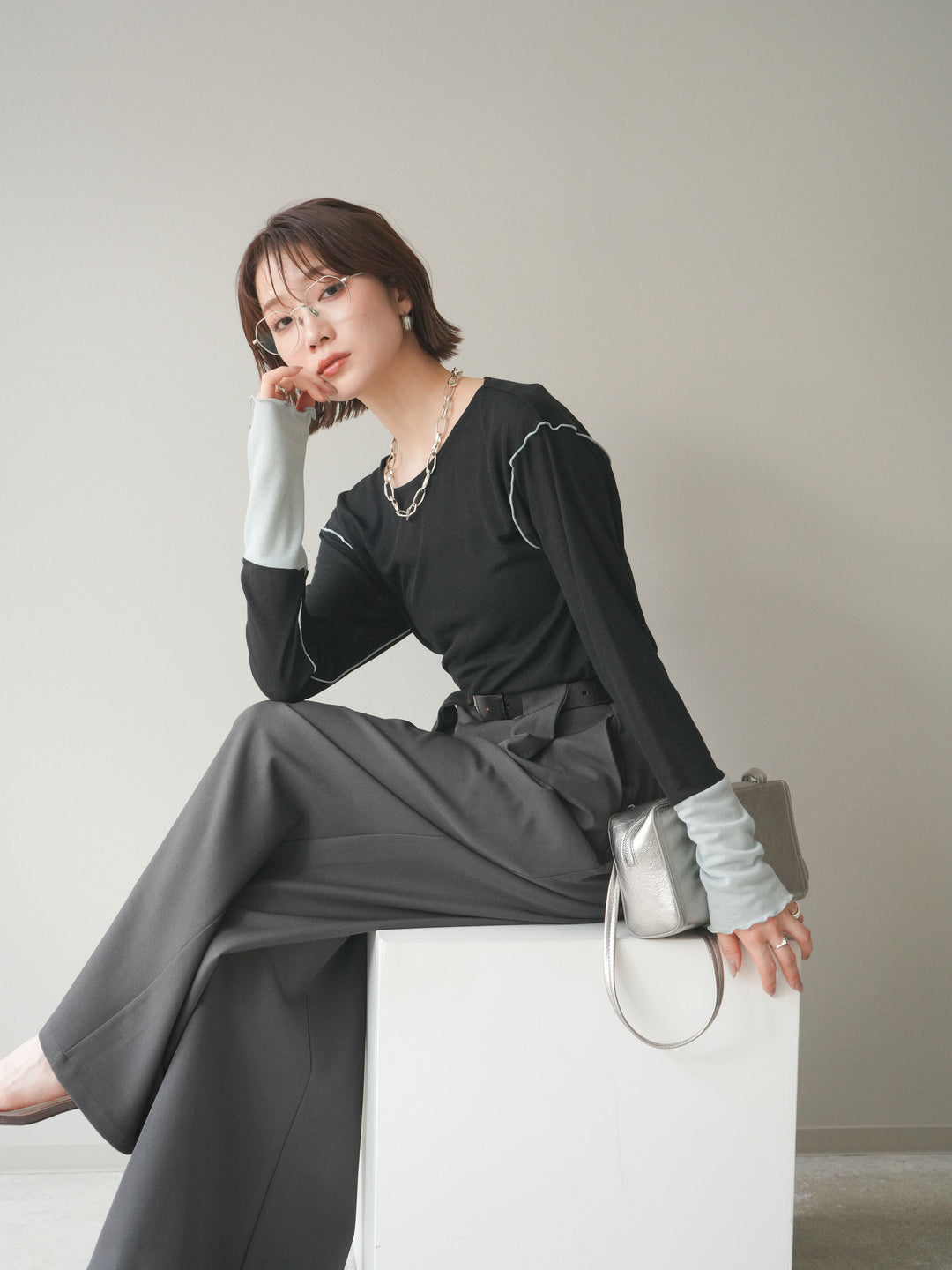 [SET]配色メロウトップス+配色メロウトップス(2set)