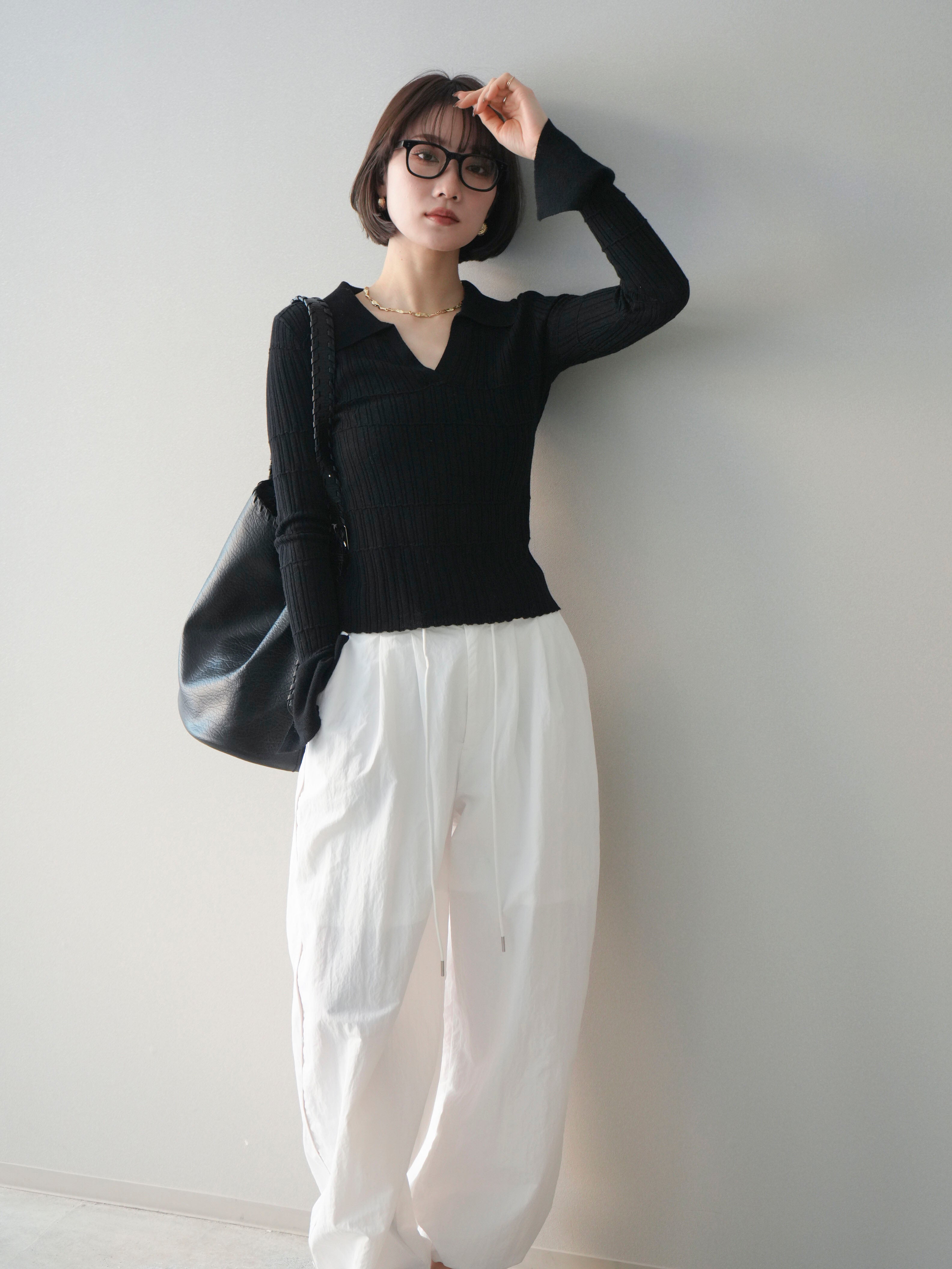 予約]シアーリブスキッパーニットトップス/black – Lumier