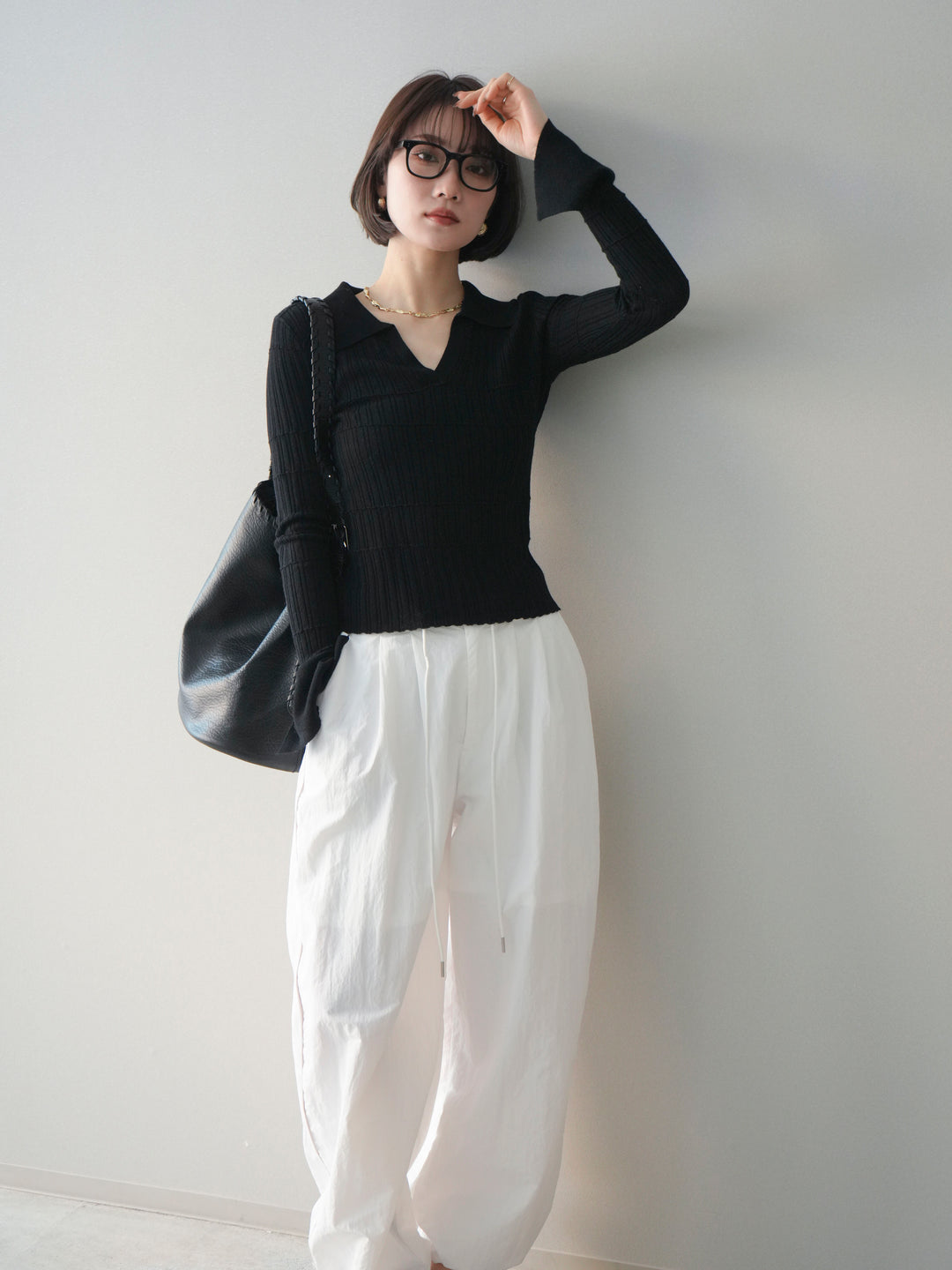 [予約]シアーリブスキッパーニットトップス/black