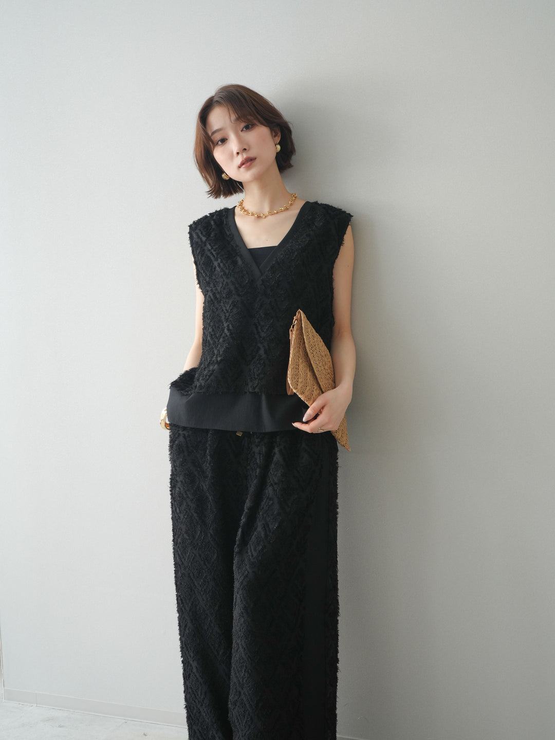 [SET]フリンジレイヤードVネックノースリーブ+フリンジレイヤードVネックノースリーブ(2set)