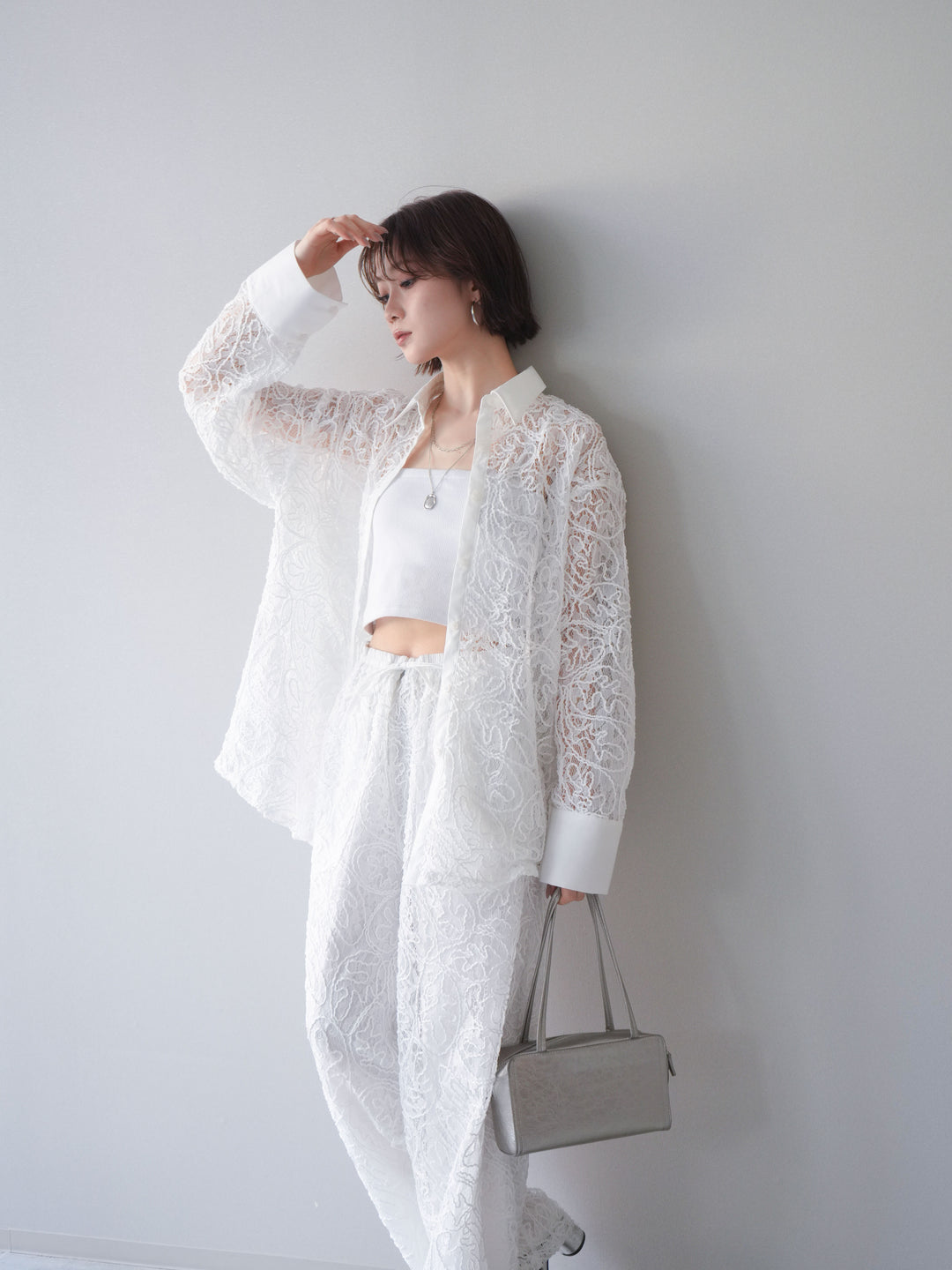 [SET]シアーコードレースオーバーシャツ+シアーコードレースイージーパンツ(2set)