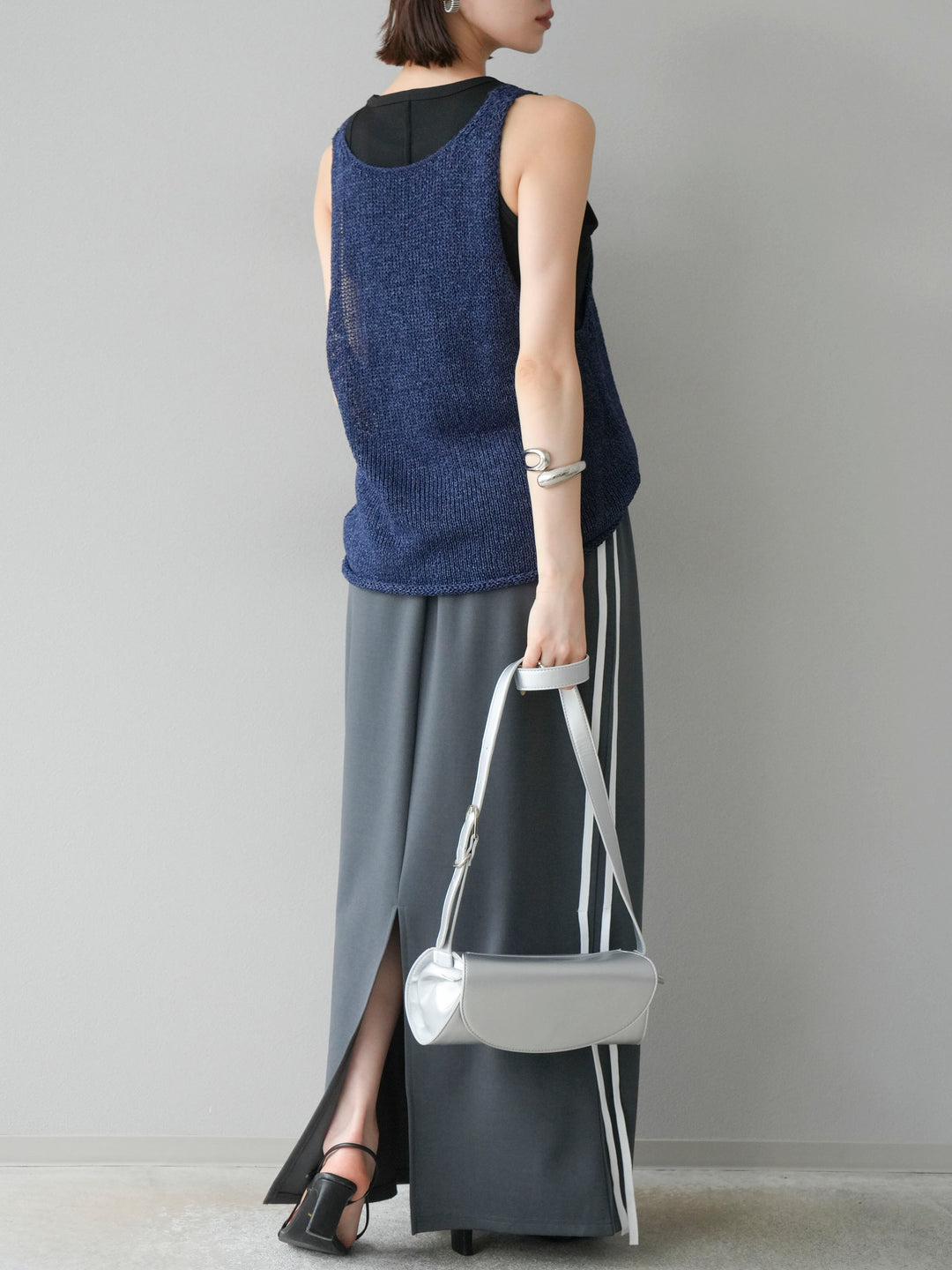 [予約]サイドラインジャージナロースカート/チャコール