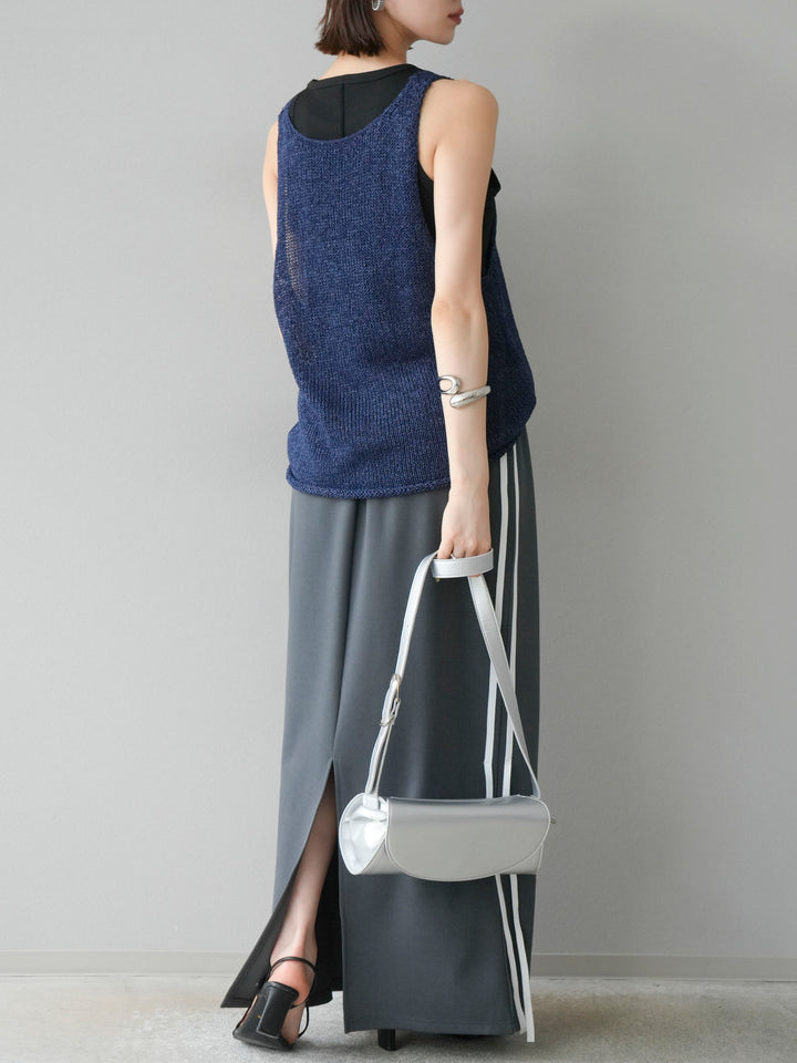 [予約]サイドラインジャージナロースカート/チャコール