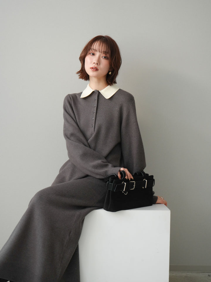 [SET]配色ポロニットワンピース+選べるアクセセット(2set)