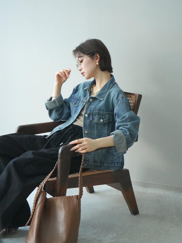 [予約]配色ステッチデニムジャケット/lightblue