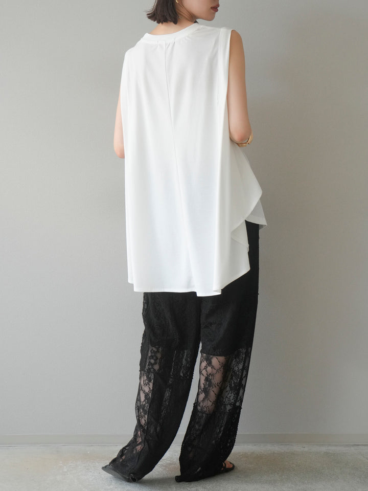 【預購】拼布蕾絲寬褲/黑