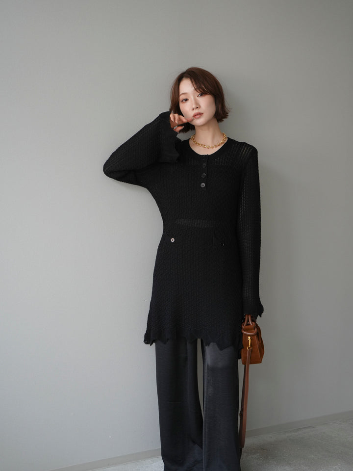 [予約]ヘンリーネックニットチュニック/black