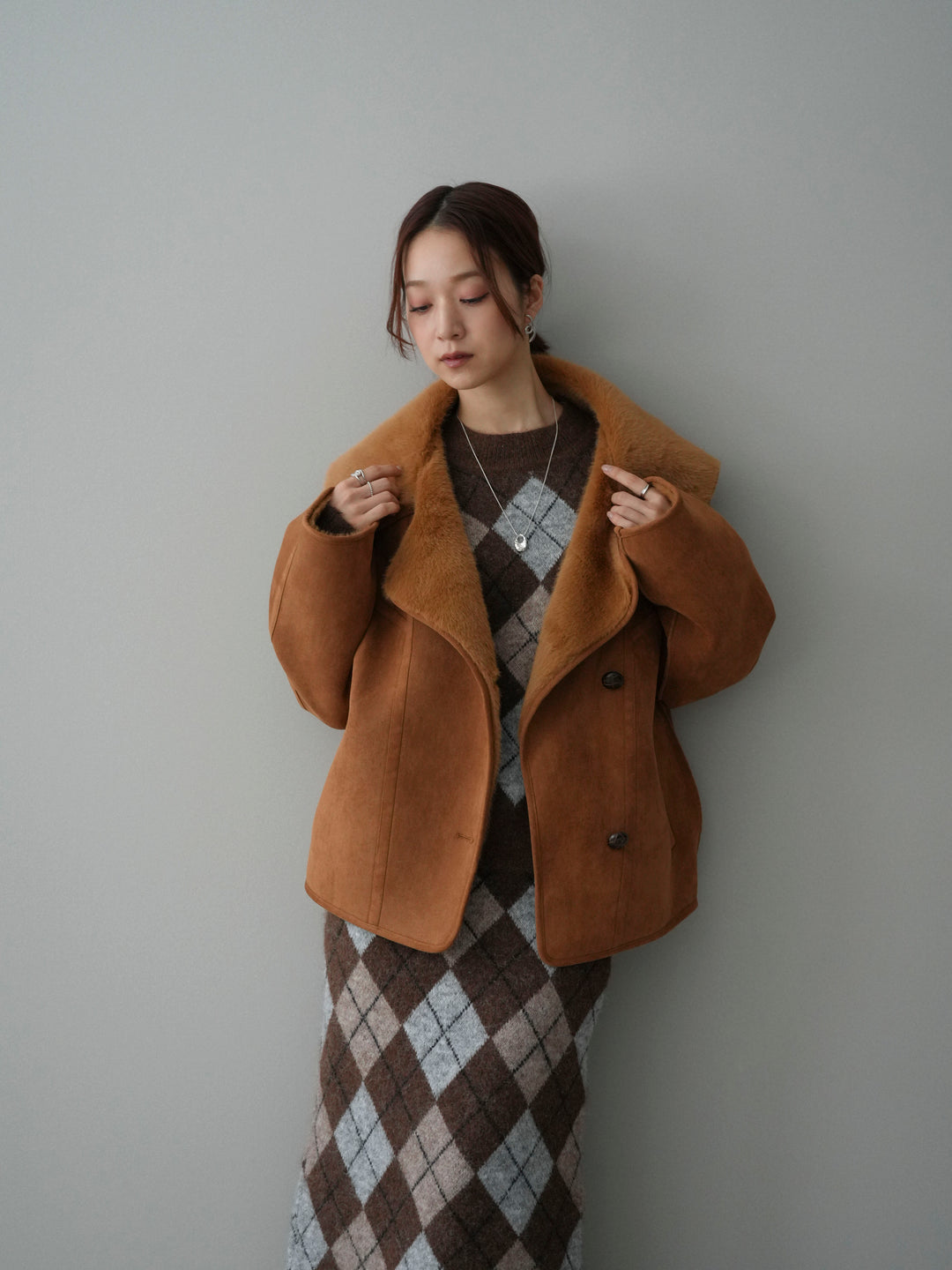 [SET]アーガイルニットプルオーバー&ロングスカートSET UP(2set)