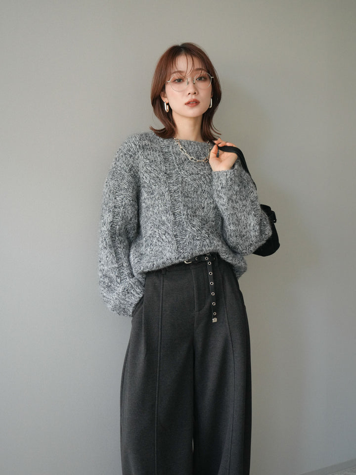 [予約]ワイドケーブルミックスニットプルオーバー/gray
