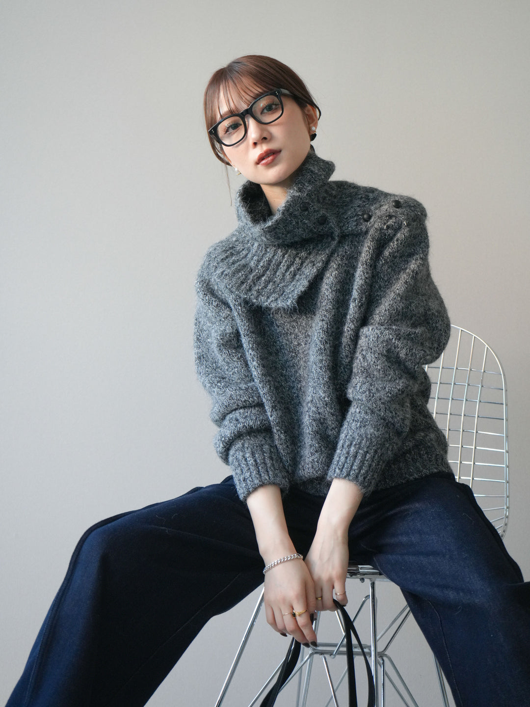 [予約]ネック付MIXニットアンサンブル/gray