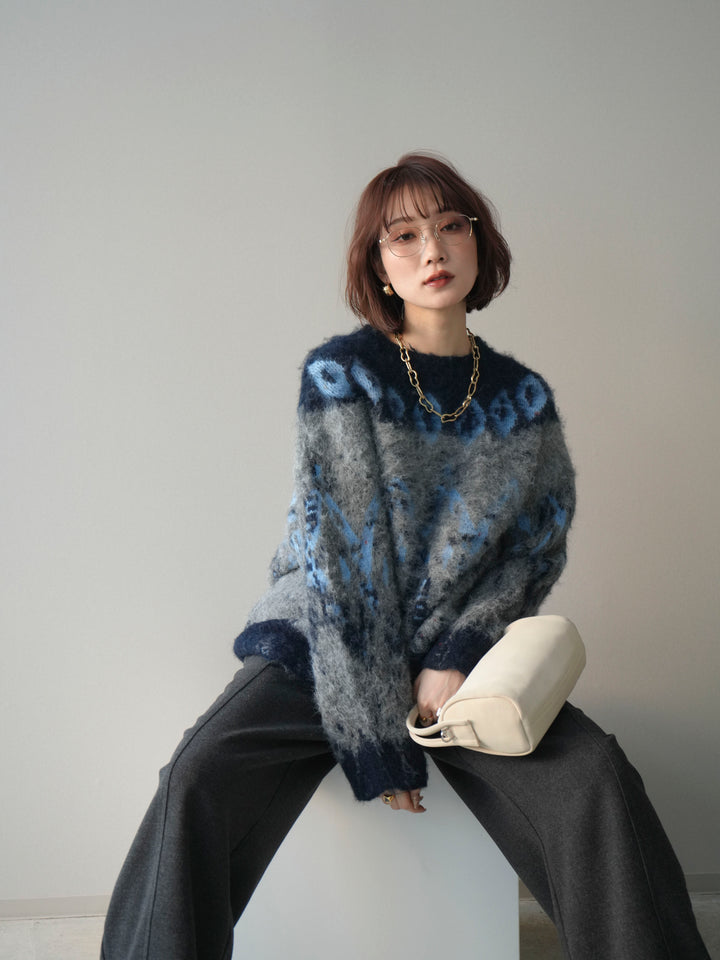 [予約]シャギーニュアンス柄ニットプルオーバー/gray