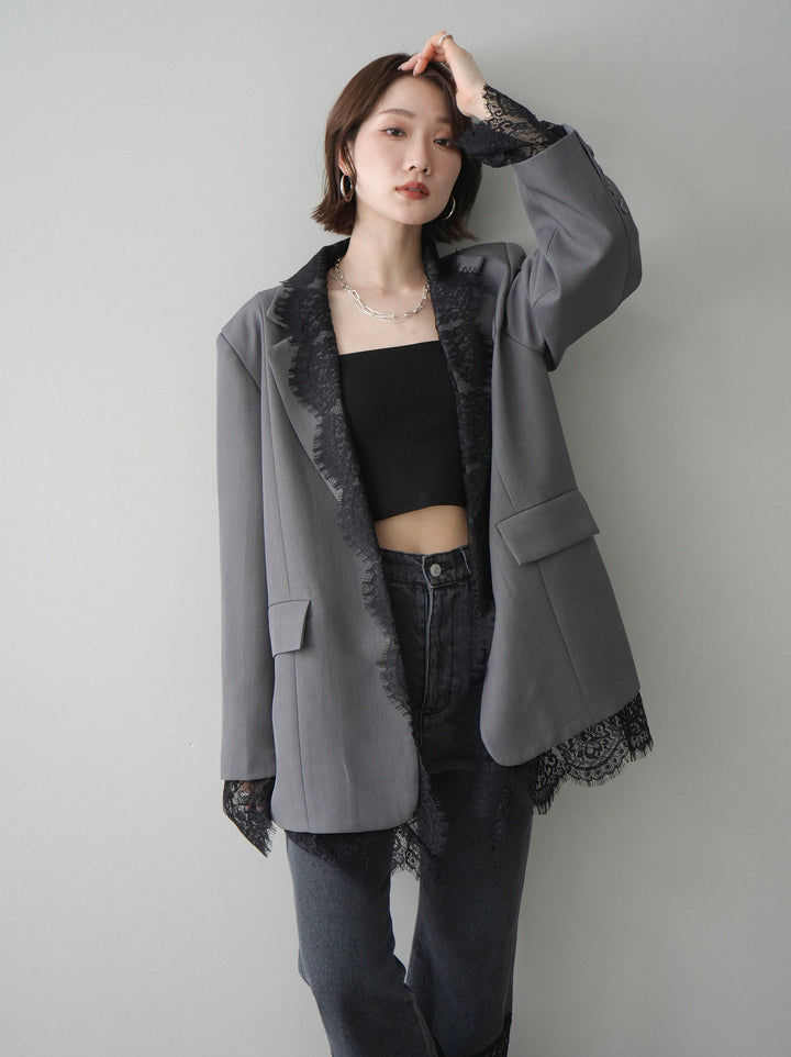 [予約]レースドッキングオーバージャケット/gray