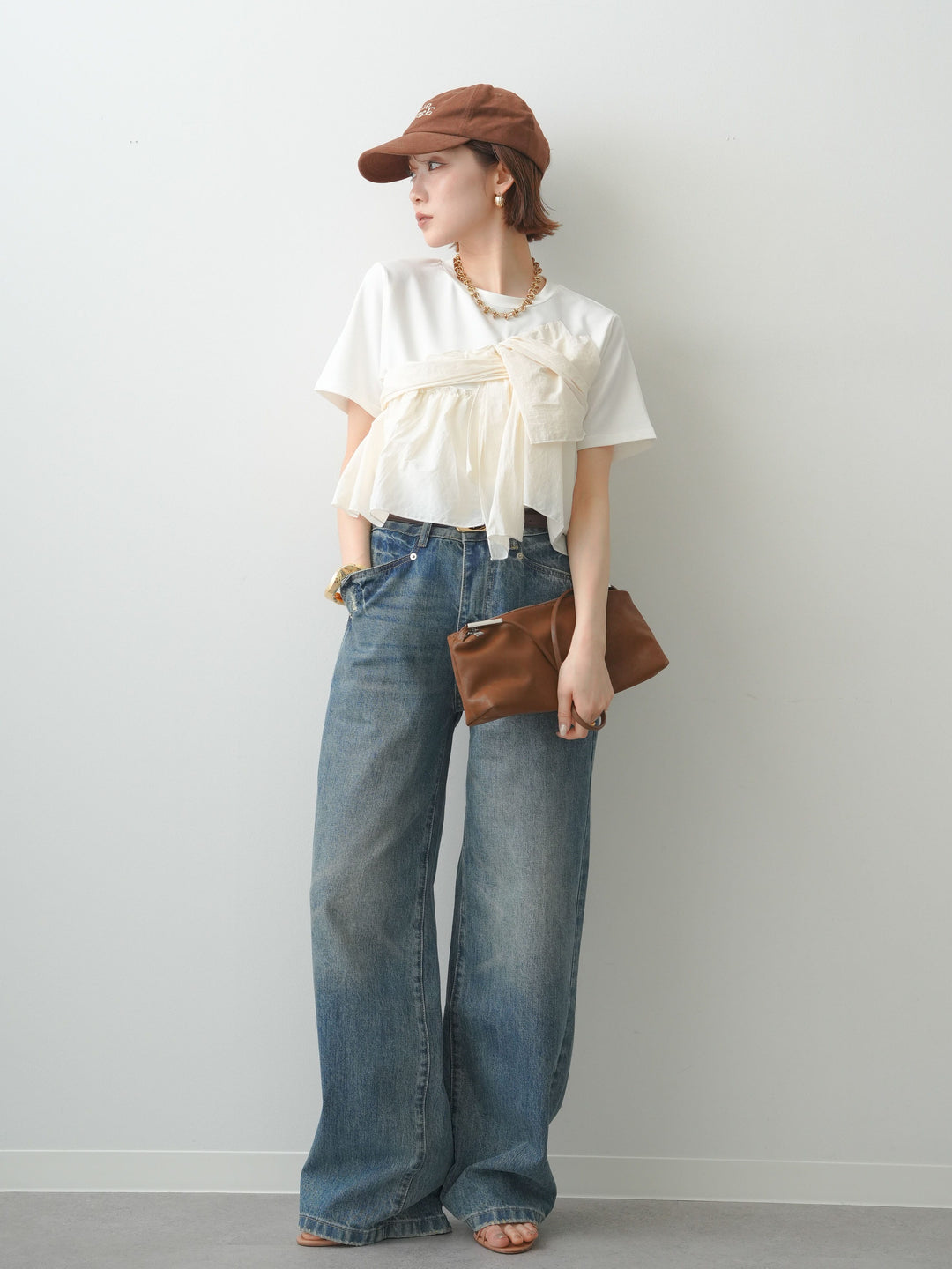 【着回しセット】[SET]ナイロンドッキングツイストTEE +ナイロンドッキングツイストTEE +ストーンウォッシュルーズフィットデニム(3set)