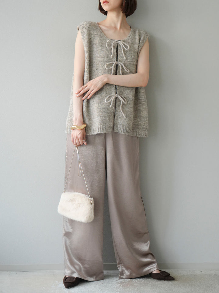 [予約]サテンラインワイドパンツ/グレージュ