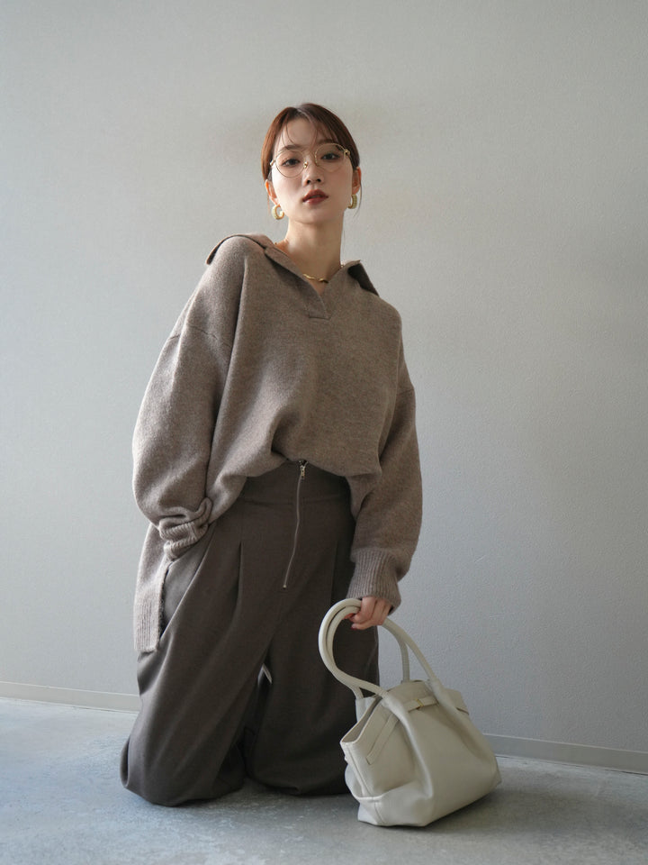 [予約]スキッパーオーバーニットプルオーバー/greige