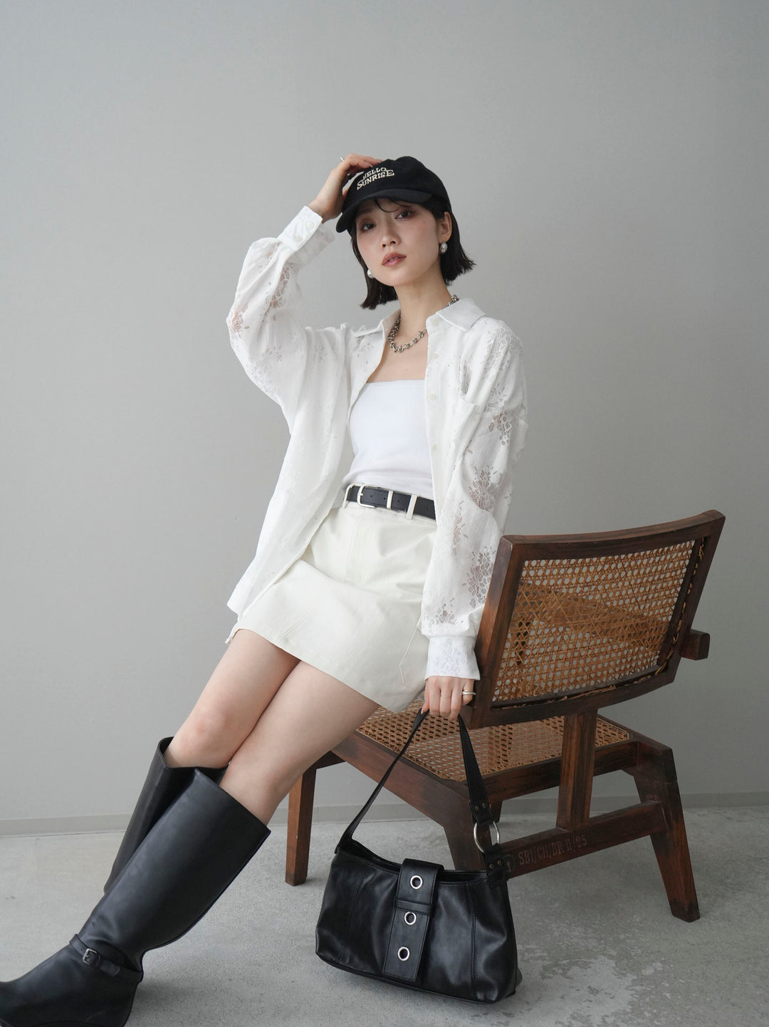 [SET]ジャガードレースオーバーシャツ+選べるアクセセット(2set)