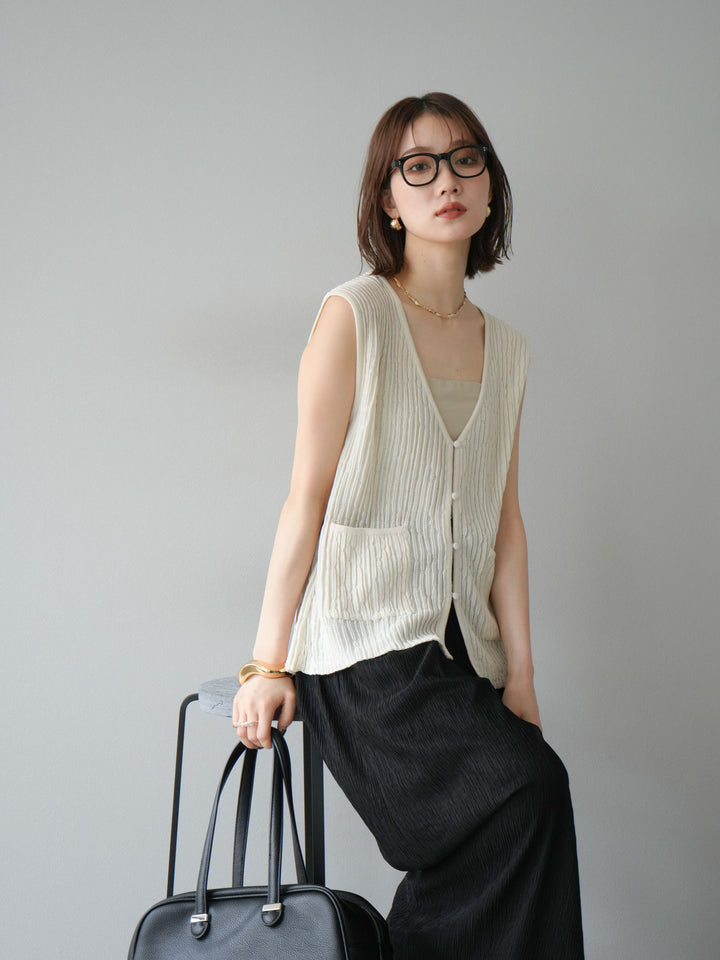[SET] 波浪夏季針織背心+柳葉寬腿褲（2件套）