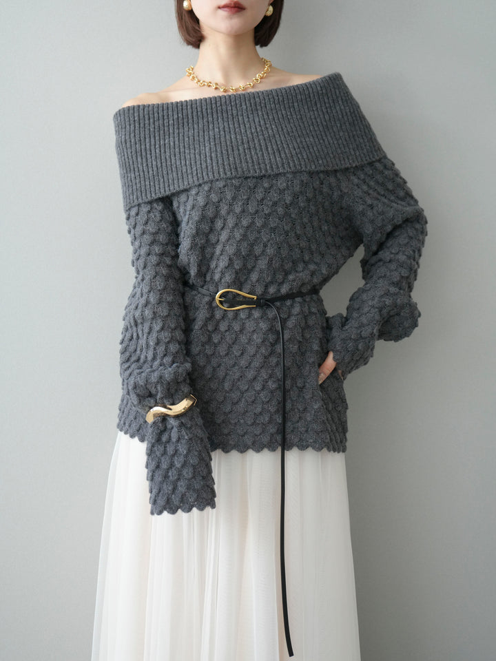 [SET]ポコポコ編みオフショルニットプルオーバー+ポコポコ編みオフショルニットプルオーバー(2set)