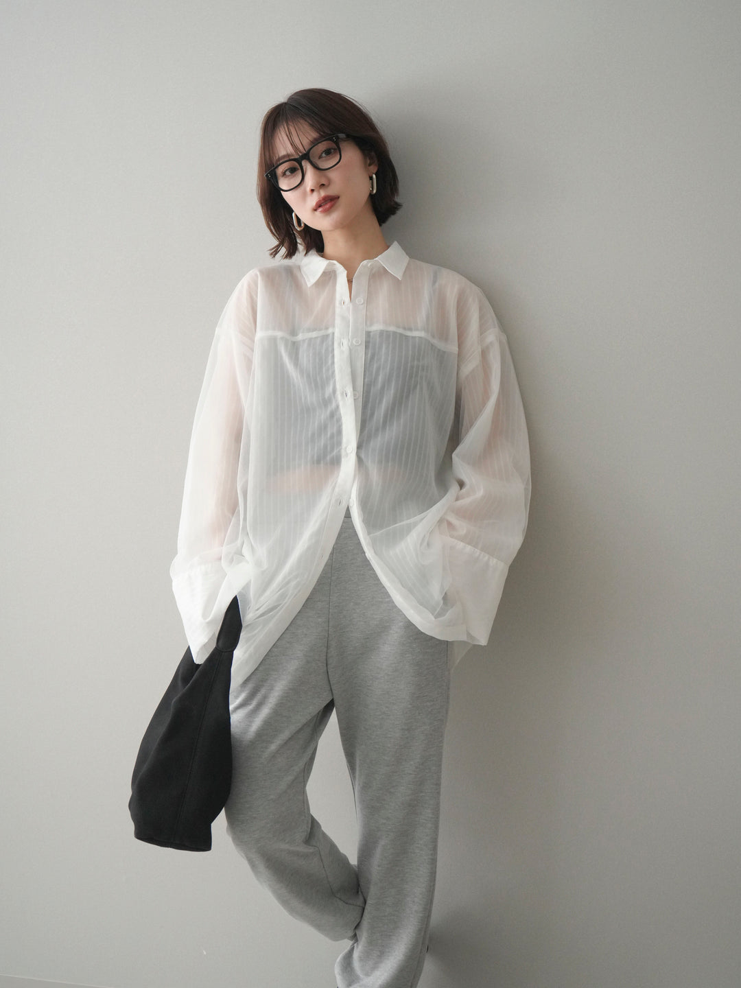 [予約]チュールレイヤードストライプシアーシャツ/offwhite