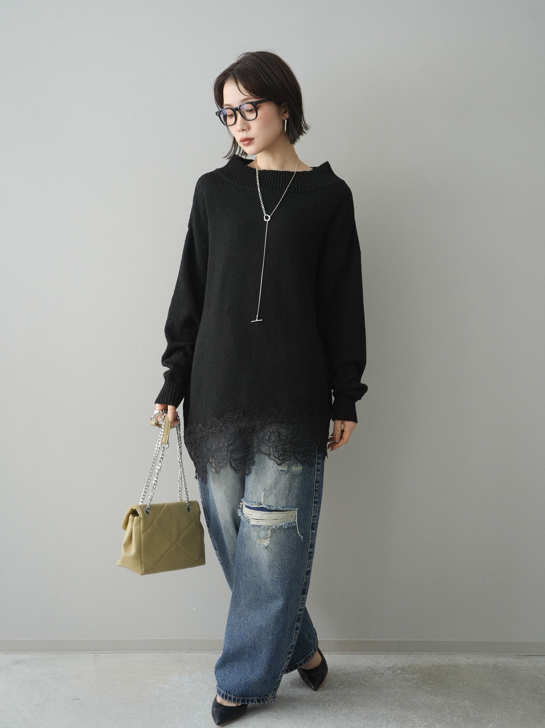 [予約]ダメージデニムセミワイドパンツ/blue