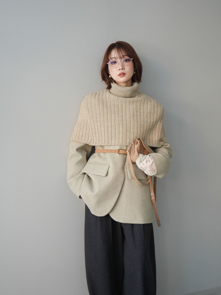 [20%オフ]ケープ付ノーカラージャケット/ivory