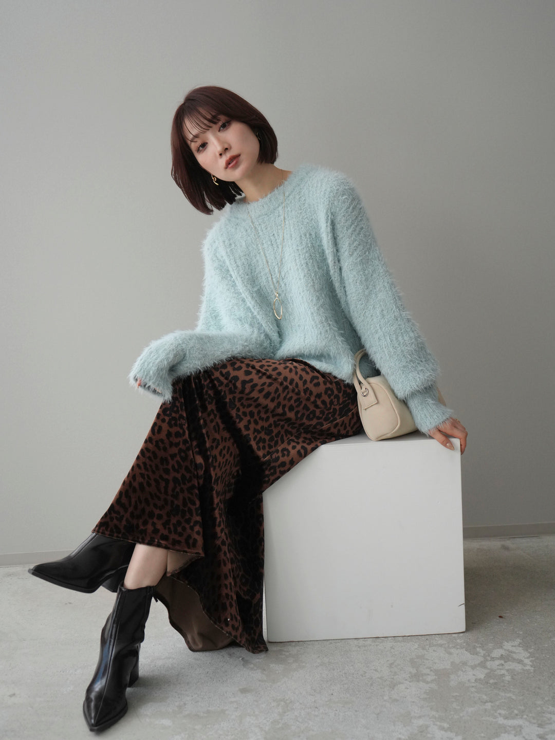 [予約]ボリュームスリーブシャギー MIXニットプルオーバー/mint