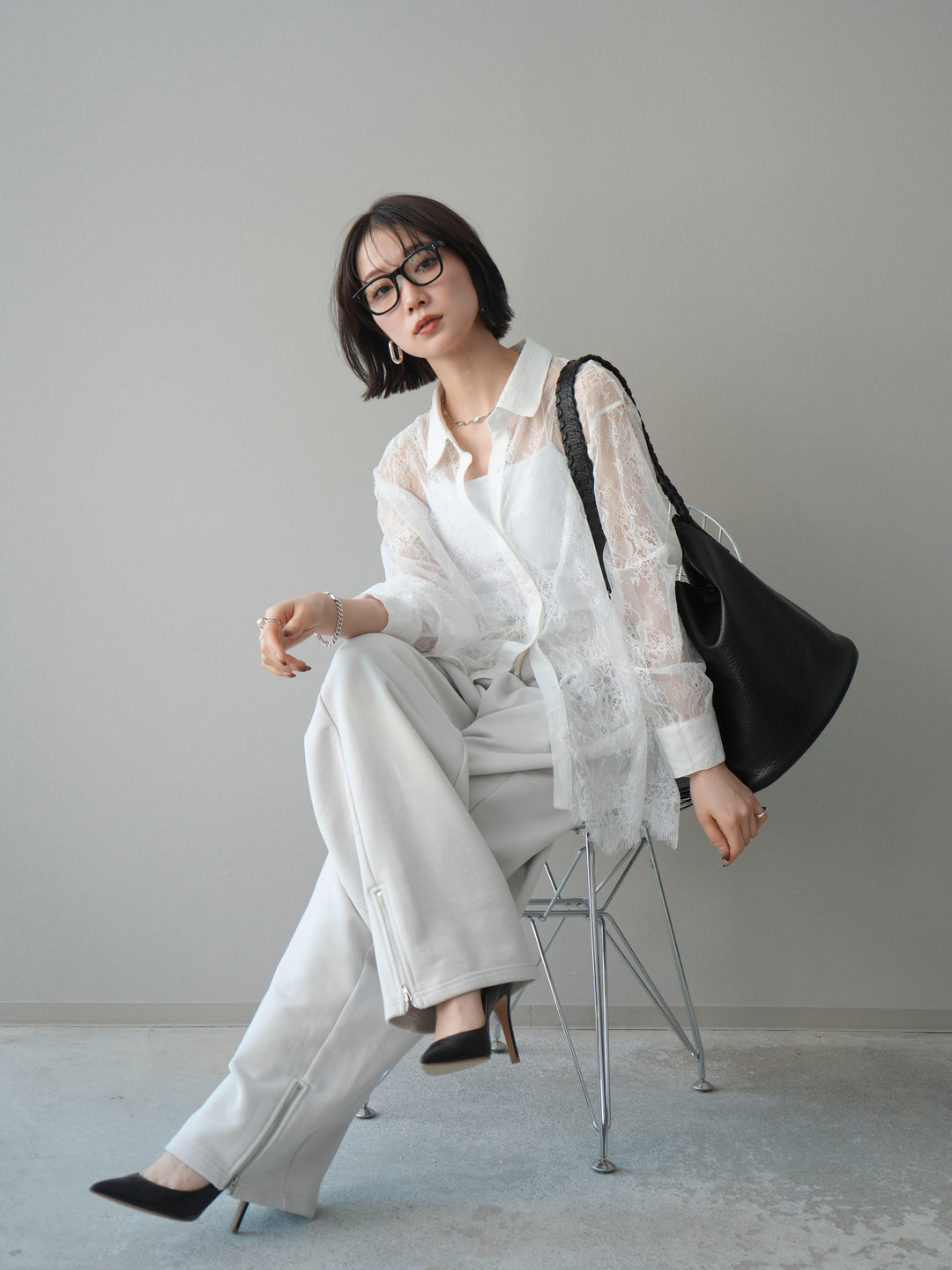 [予約]総レースボリュームスリーブシャツ/off