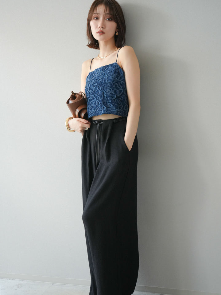 [予約]パイピングフラワーシアーベロアキャミソール/ネイビー