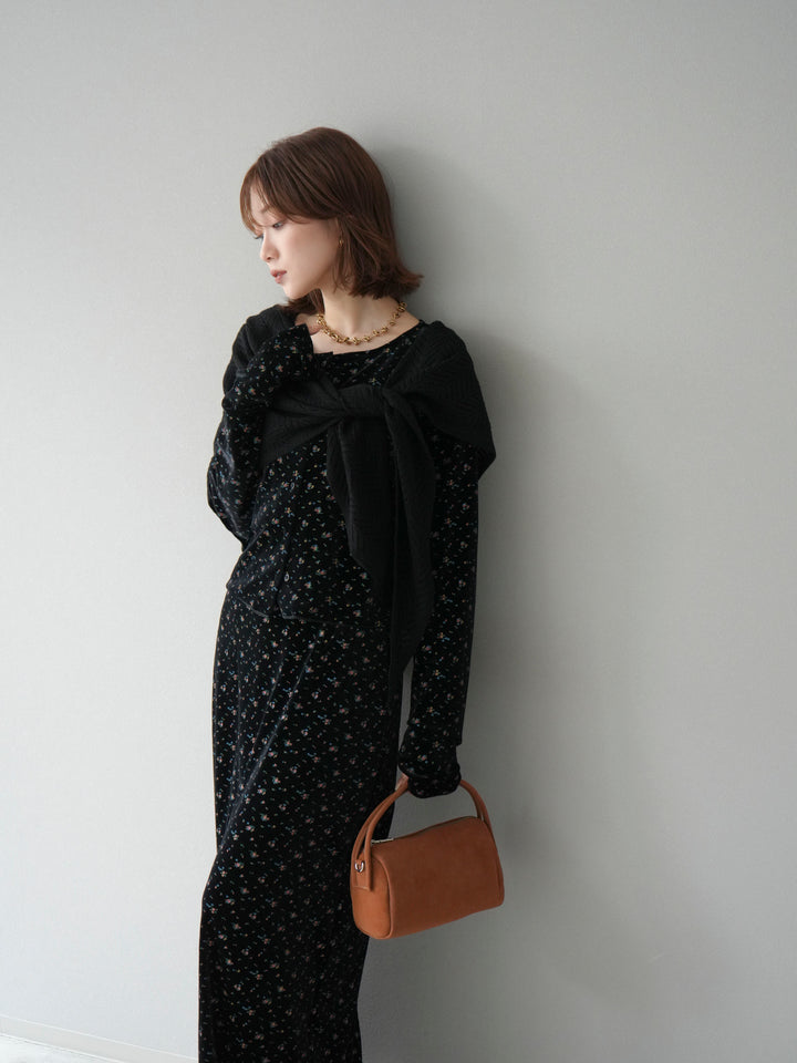 [SET]ベロアフラワープリントカーディガン+ベロアフラワープリントIラインスカート(2set)