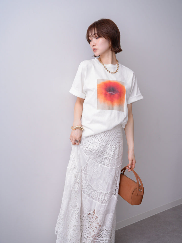 [SET]ニュアンスフローラルフォトTEE+クロシェマキシスカート(2set)