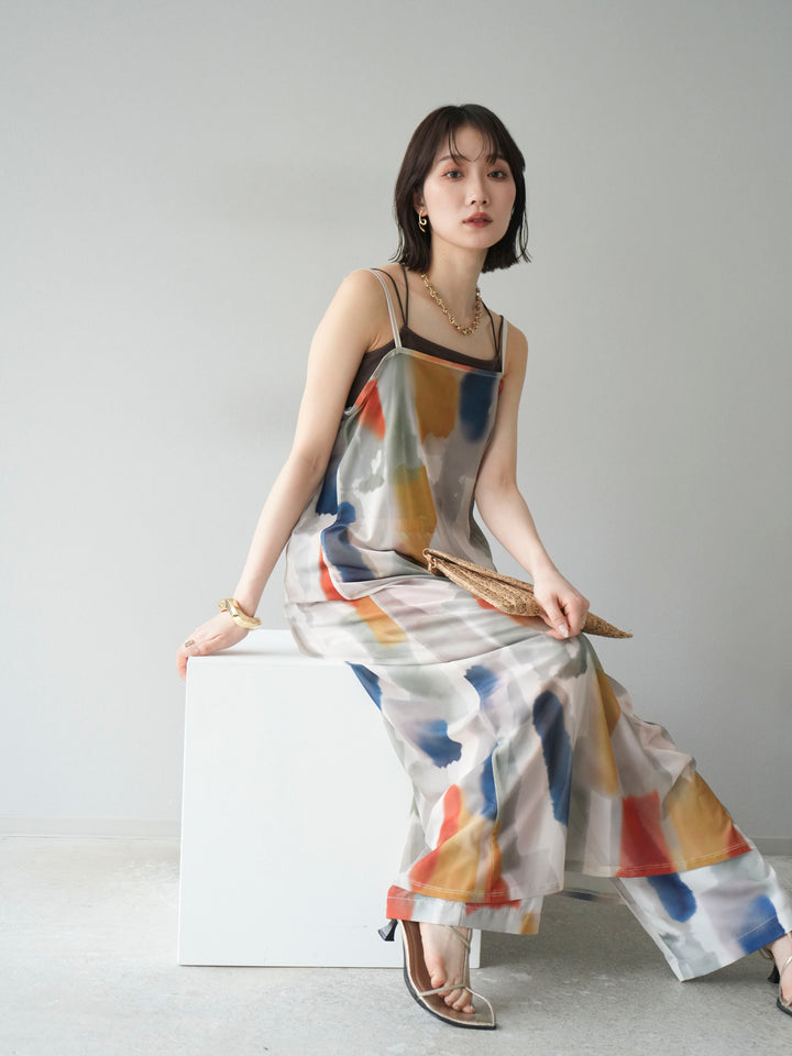 [SET]水彩アートシアーキャミワンピース+水彩アートイージーパンツ(2set)