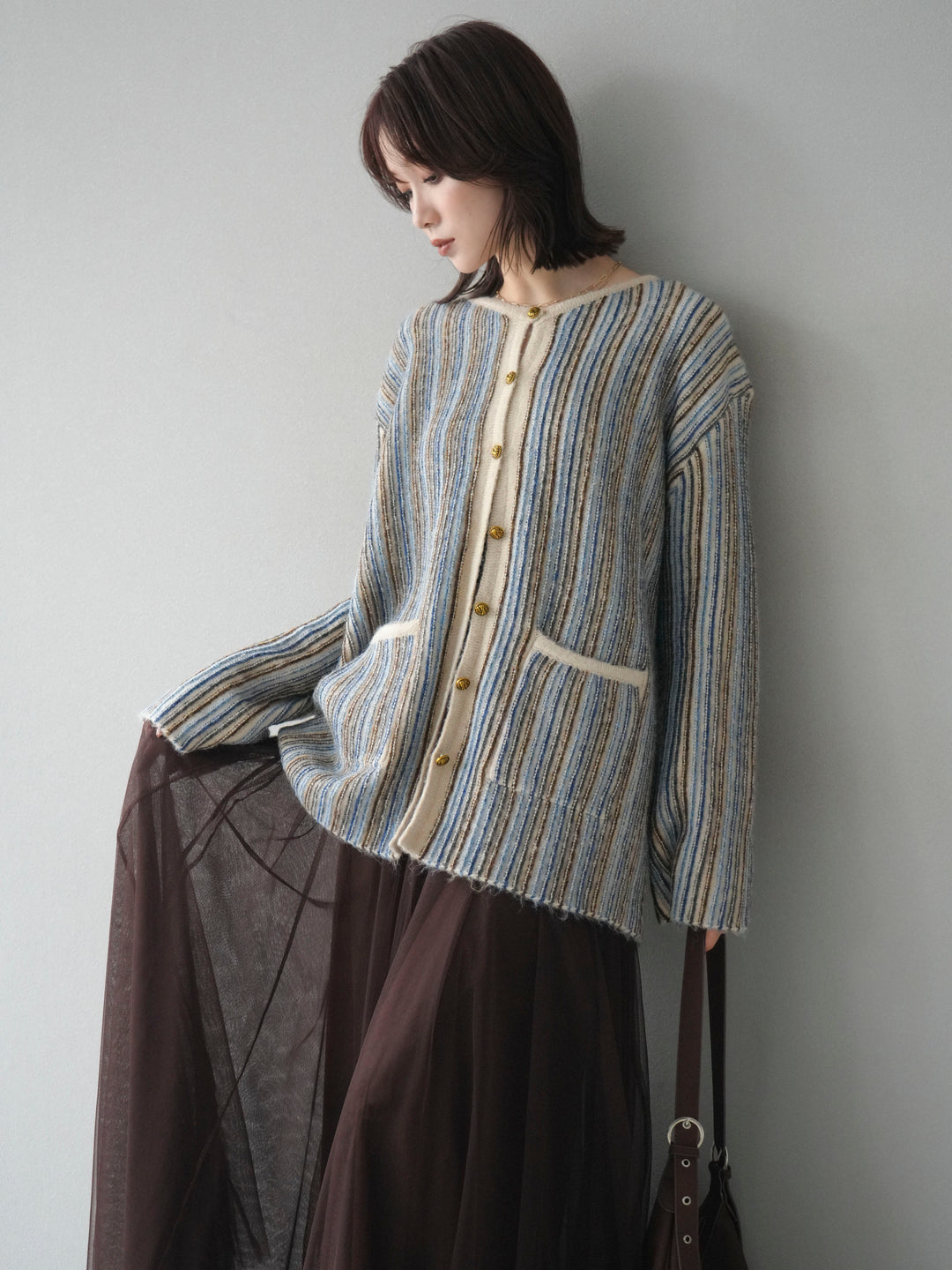 [予約]アンティークボタンストライプニットカーディガン/ivory